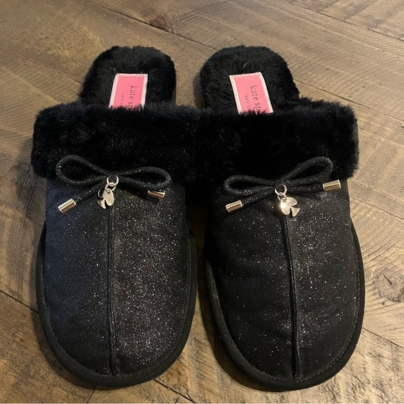 Kate Spade | Black Sparkled Lacey Slippers