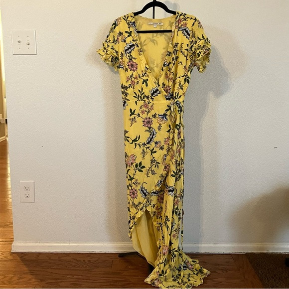 GUESS | Yellow Floral Nicolle Wrap Dress