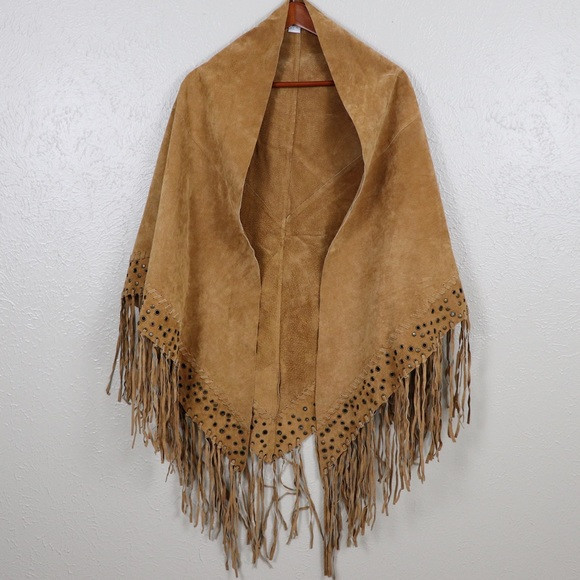 New Port News | Western Fringe Suede Leather Poncho