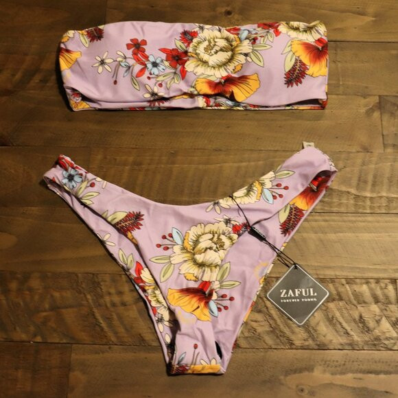 ZAFUL Floral Bikini Set - Mauve, Size Large