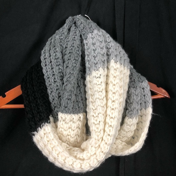 Knitted Black, Gray, White, Infinity Scarf